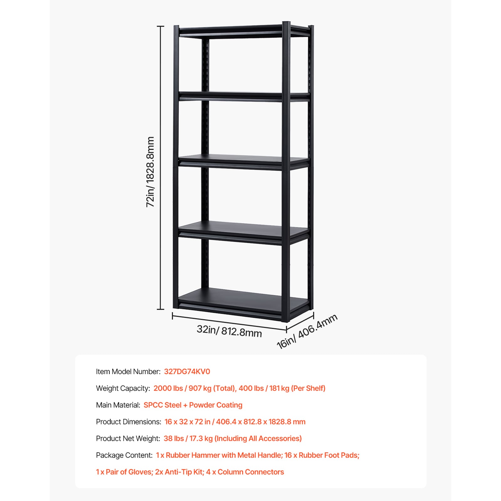 Storage Shelves 16" D X 32" W X 72" H 5-tier Garage Storage Shelving_maomaolike.com